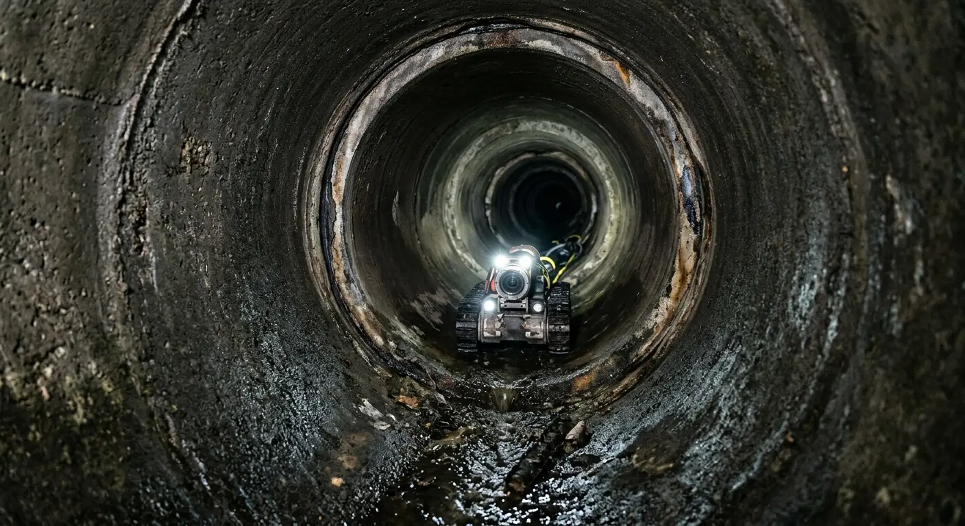 Robotic sewer camera inspecting pipe interior for Sewer Line Cleaning in Maurice River